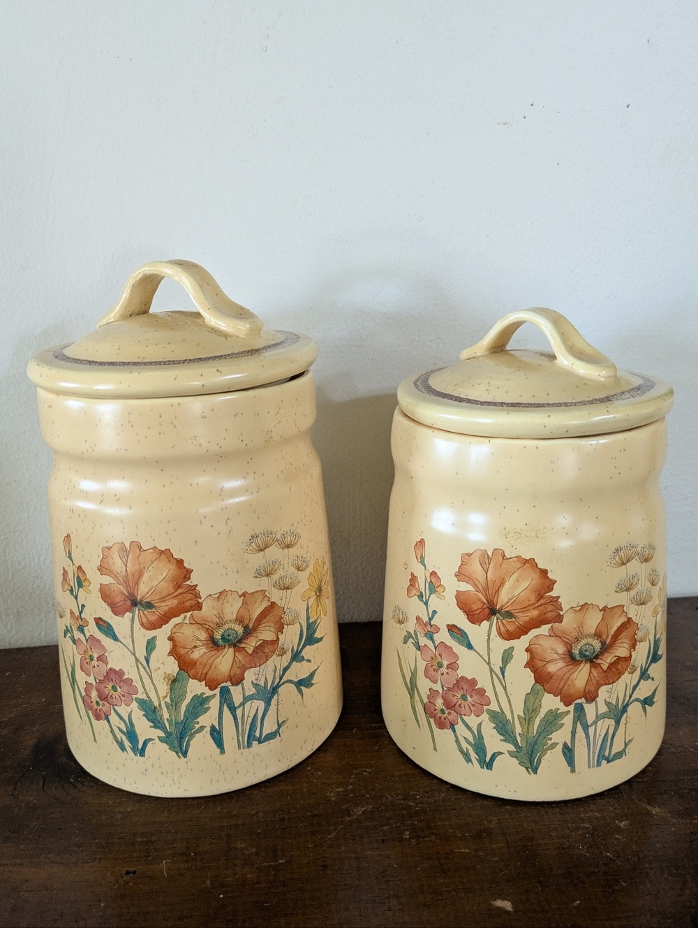 Vintage 70s Treasure Craft Wildflower Poppy Ceramic Canister Set of 2 Farmhouse